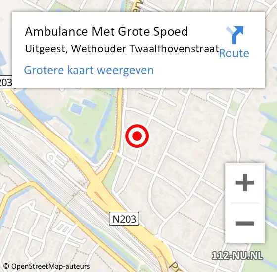Locatie op kaart van de 112 melding: Ambulance Met Grote Spoed Naar Uitgeest, Wethouder Twaalfhovenstraat op 31 mei 2023 21:55