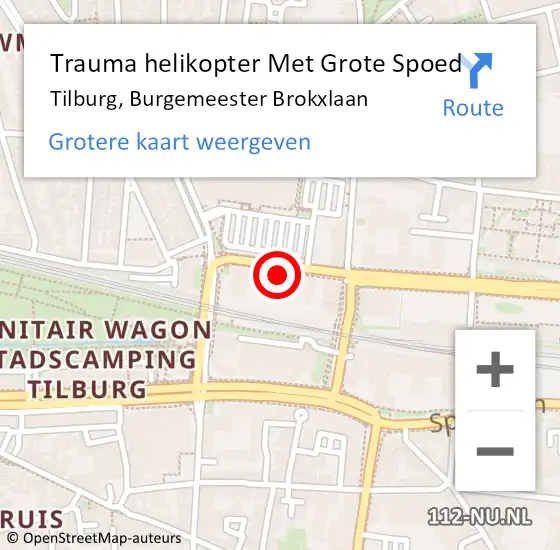 Locatie op kaart van de 112 melding: Trauma helikopter Met Grote Spoed Naar Tilburg, Burgemeester Brokxlaan op 31 mei 2023 22:53