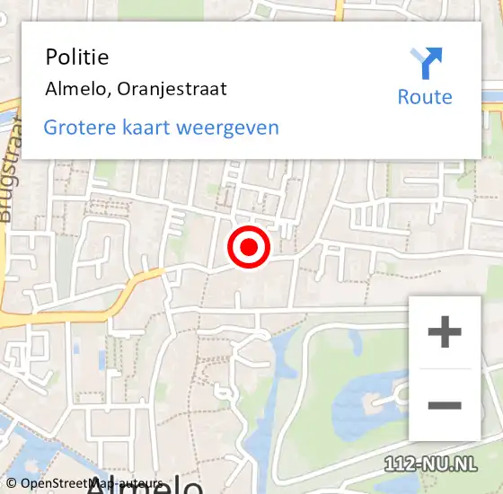 Locatie op kaart van de 112 melding: Politie Almelo, Oranjestraat op 31 mei 2023 22:59
