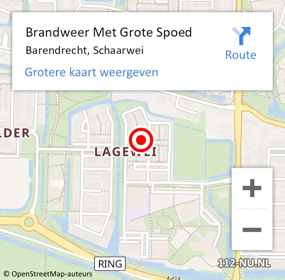 Locatie op kaart van de 112 melding: Brandweer Met Grote Spoed Naar Barendrecht, Schaarwei op 1 juni 2023 01:04