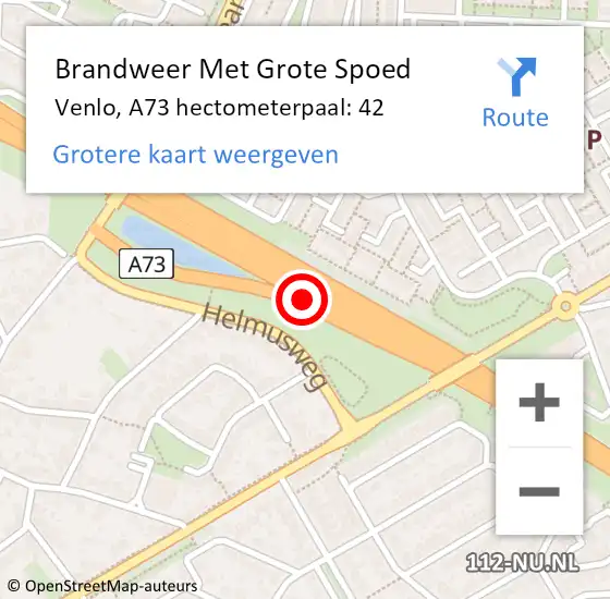 Locatie op kaart van de 112 melding: Brandweer Met Grote Spoed Naar Venlo, A73 hectometerpaal: 42 op 1 juni 2023 03:49