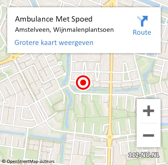 Locatie op kaart van de 112 melding: Ambulance Met Spoed Naar Amstelveen, Wijnmalenplantsoen op 1 juni 2023 05:10