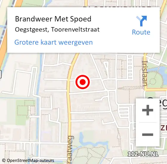 Locatie op kaart van de 112 melding: Brandweer Met Spoed Naar Oegstgeest, Toorenveltstraat op 1 juni 2023 06:30