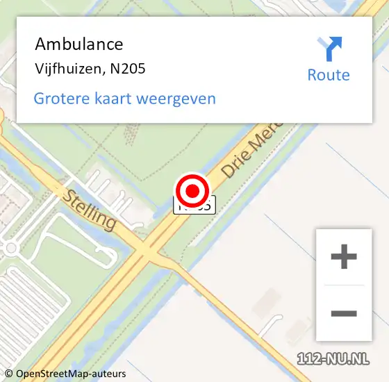 Locatie op kaart van de 112 melding: Ambulance Vijfhuizen, N205 op 27 augustus 2014 12:49