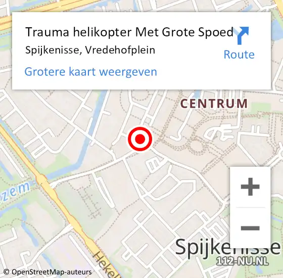 Locatie op kaart van de 112 melding: Trauma helikopter Met Grote Spoed Naar Spijkenisse, Vredehofplein op 1 juni 2023 07:02