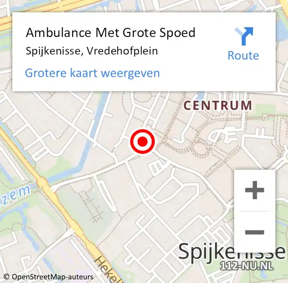 Locatie op kaart van de 112 melding: Ambulance Met Grote Spoed Naar Spijkenisse, Vredehofplein op 1 juni 2023 07:12