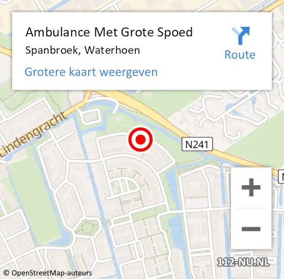Locatie op kaart van de 112 melding: Ambulance Met Grote Spoed Naar Spanbroek, Waterhoen op 1 juni 2023 07:21