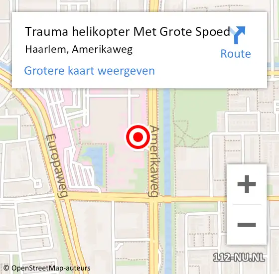 Locatie op kaart van de 112 melding: Trauma helikopter Met Grote Spoed Naar Haarlem, Amerikaweg op 1 juni 2023 08:11