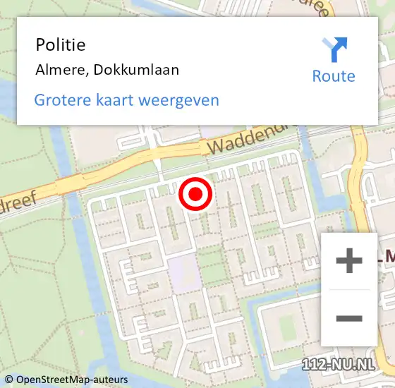 Locatie op kaart van de 112 melding: Politie Almere, Dokkumlaan op 1 juni 2023 08:17