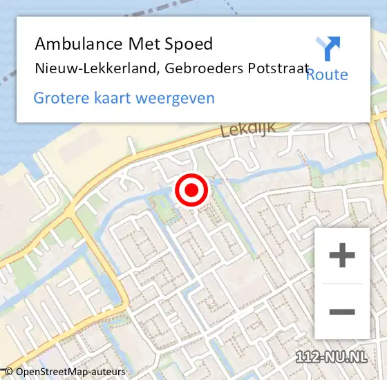 Locatie op kaart van de 112 melding: Ambulance Met Spoed Naar Nieuw-Lekkerland, Gebroeders Potstraat op 1 juni 2023 08:21