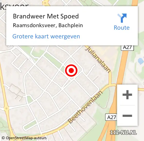 Locatie op kaart van de 112 melding: Brandweer Met Spoed Naar Raamsdonksveer, Bachplein op 1 juni 2023 09:08