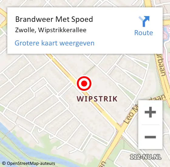 Locatie op kaart van de 112 melding: Brandweer Met Spoed Naar Zwolle, Wipstrikkerallee op 1 juni 2023 09:17