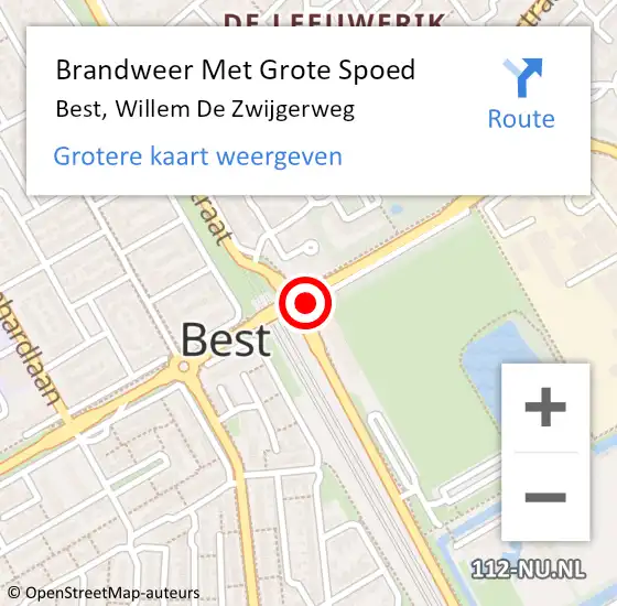 Locatie op kaart van de 112 melding: Brandweer Met Grote Spoed Naar Best, Willem d. Zwijgerweg op 27 augustus 2014 12:59