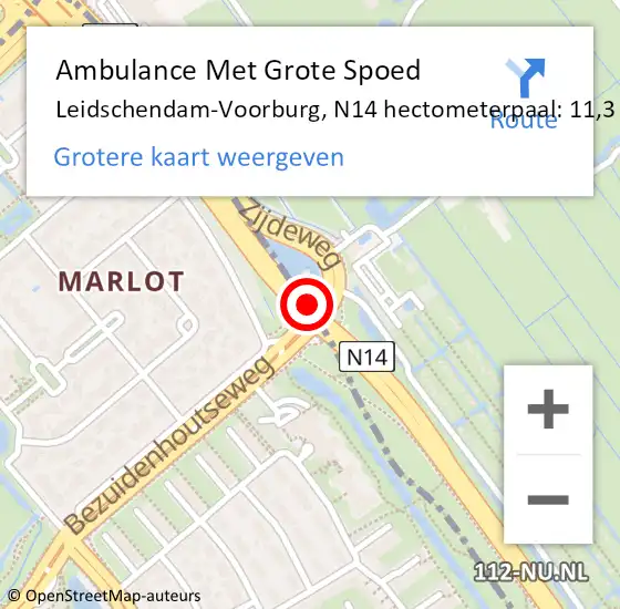 Locatie op kaart van de 112 melding: Ambulance Met Grote Spoed Naar Leidschendam-Voorburg, N14 hectometerpaal: 11,3 op 1 juni 2023 09:26