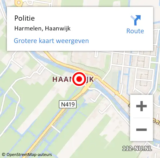 Locatie op kaart van de 112 melding: Politie Harmelen, Haanwijk op 1 juni 2023 09:34