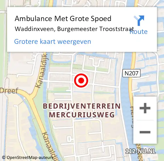 Locatie op kaart van de 112 melding: Ambulance Met Grote Spoed Naar Waddinxveen, Burgemeester Trooststraat op 1 juni 2023 09:45