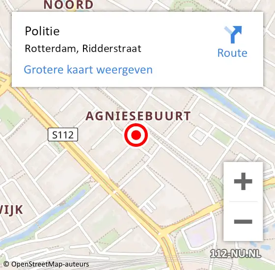 Locatie op kaart van de 112 melding: Politie Rotterdam, Ridderstraat op 1 juni 2023 09:59