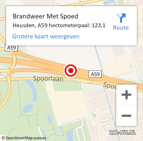 Locatie op kaart van de 112 melding: Brandweer Met Spoed Naar Heusden, A59 hectometerpaal: 123,1 op 1 juni 2023 10:23