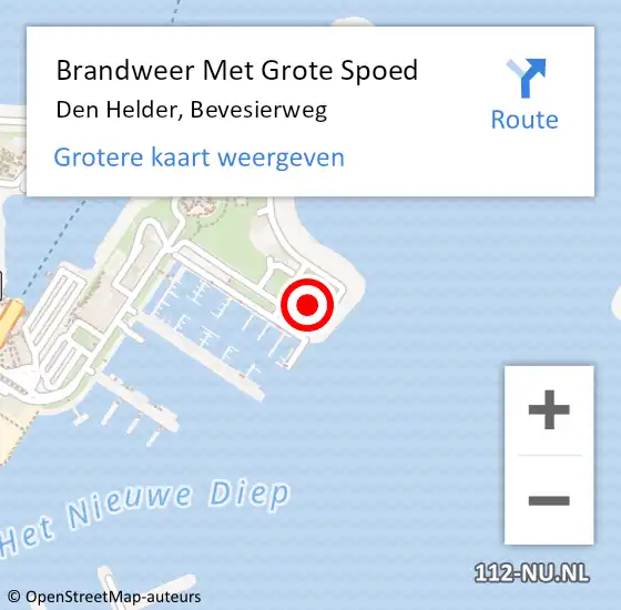 Locatie op kaart van de 112 melding: Brandweer Met Grote Spoed Naar Den Helder, Bevesierweg op 1 juni 2023 10:26