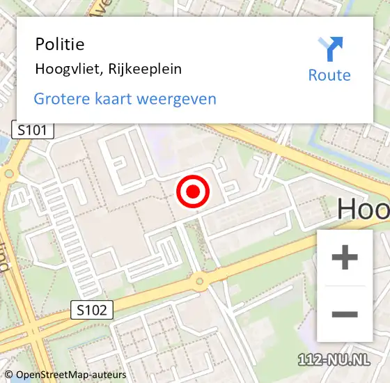 Locatie op kaart van de 112 melding: Politie Hoogvliet, Rijkeeplein op 1 juni 2023 10:38