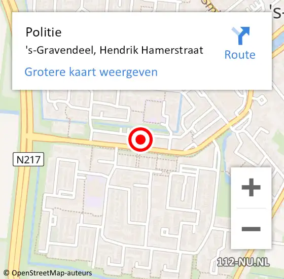 Locatie op kaart van de 112 melding: Politie 's-Gravendeel, Hendrik Hamerstraat op 1 juni 2023 10:39