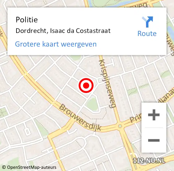 Locatie op kaart van de 112 melding: Politie Dordrecht, Isaac da Costastraat op 1 juni 2023 10:45