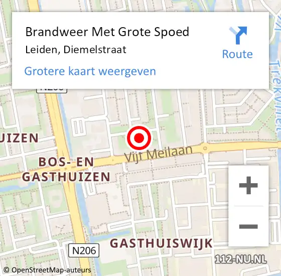 Locatie op kaart van de 112 melding: Brandweer Met Grote Spoed Naar Leiden, Diemelstraat op 1 juni 2023 11:01