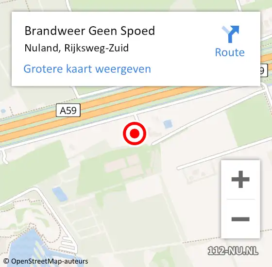 Locatie op kaart van de 112 melding: Brandweer Geen Spoed Naar Nuland, Rijksweg-Zuid op 1 juni 2023 11:29
