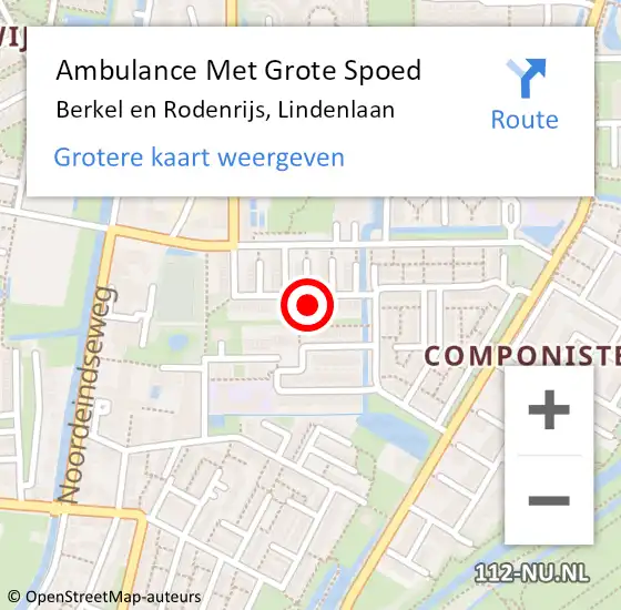 Locatie op kaart van de 112 melding: Ambulance Met Grote Spoed Naar Berkel en Rodenrijs, Lindenlaan op 1 juni 2023 11:44