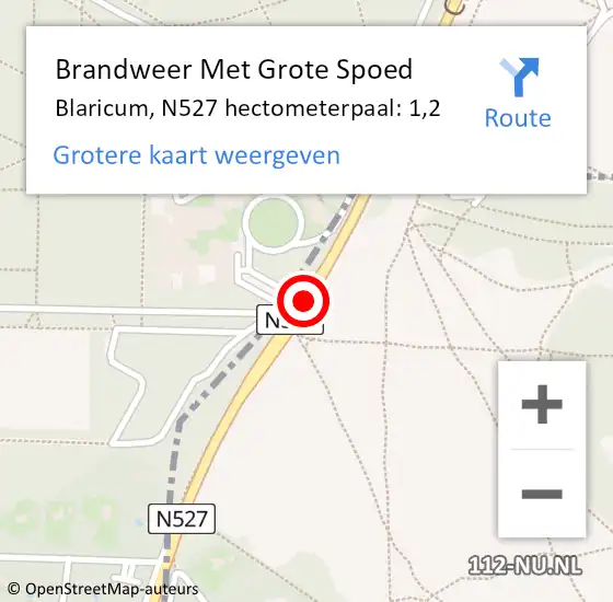 Locatie op kaart van de 112 melding: Brandweer Met Grote Spoed Naar Blaricum, N527 hectometerpaal: 1,2 op 1 juni 2023 11:50