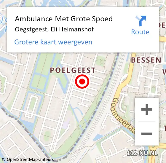 Locatie op kaart van de 112 melding: Ambulance Met Grote Spoed Naar Oegstgeest, Eli Heimanshof op 1 juni 2023 11:55