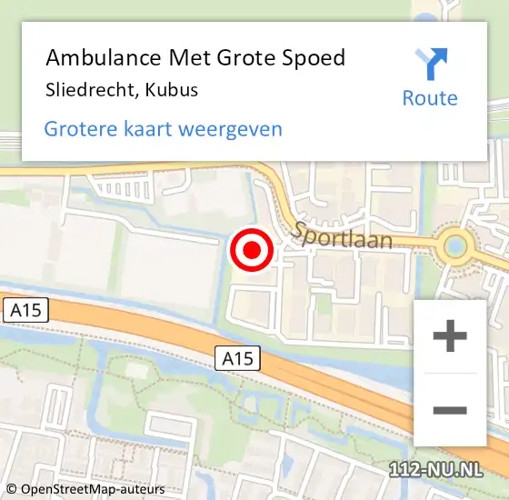 Locatie op kaart van de 112 melding: Ambulance Met Grote Spoed Naar Sliedrecht, Kubus op 1 juni 2023 13:02