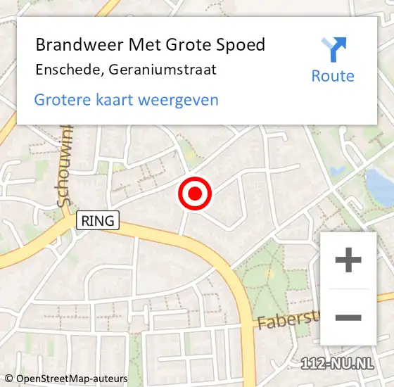 Locatie op kaart van de 112 melding: Brandweer Met Grote Spoed Naar Enschede, Geraniumstraat op 1 juni 2023 13:09