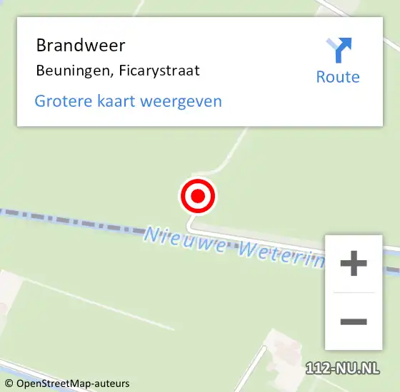 Locatie op kaart van de 112 melding: Brandweer Beuningen, Ficarystraat op 1 juni 2023 13:26