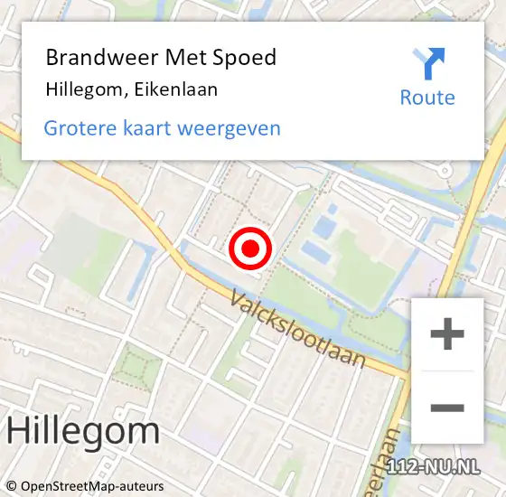 Locatie op kaart van de 112 melding: Brandweer Met Spoed Naar Hillegom, Eikenlaan op 12 oktober 2013 20:46