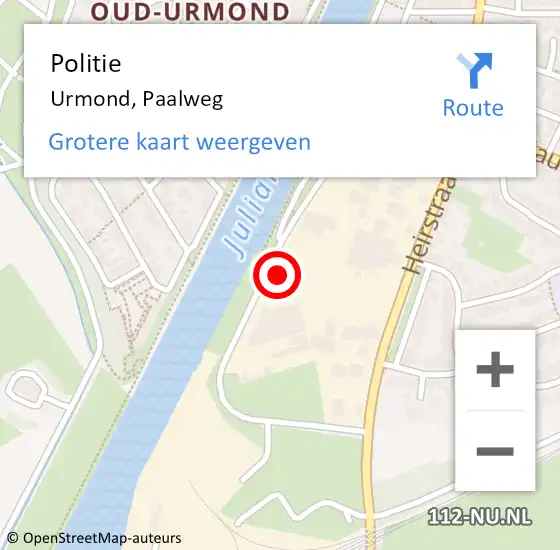 Locatie op kaart van de 112 melding: Politie Urmond, Paalweg op 1 juni 2023 13:30