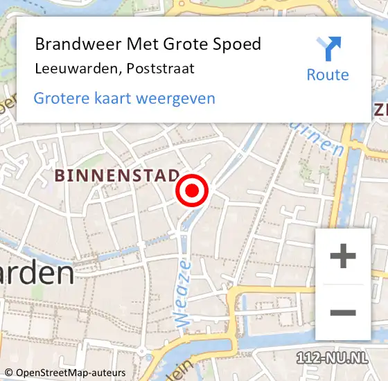 Locatie op kaart van de 112 melding: Brandweer Met Grote Spoed Naar Leeuwarden, Poststraat op 1 juni 2023 13:38