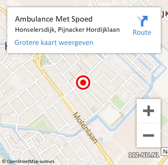 Locatie op kaart van de 112 melding: Ambulance Met Spoed Naar Honselersdijk, Pijnacker Hordijklaan op 1 juni 2023 14:25