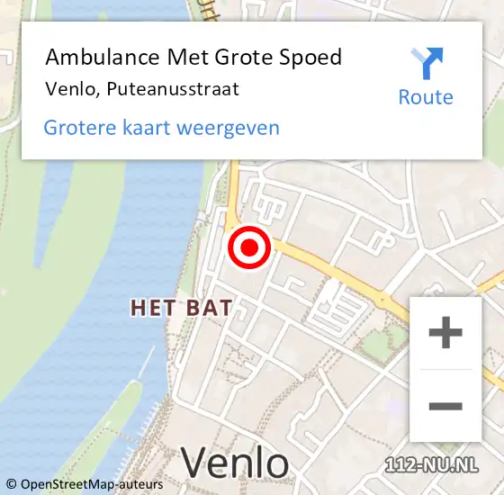 Locatie op kaart van de 112 melding: Ambulance Met Grote Spoed Naar Venlo, Puteanusstraat op 1 juni 2023 14:28