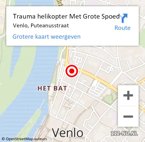 Locatie op kaart van de 112 melding: Trauma helikopter Met Grote Spoed Naar Venlo, Puteanusstraat op 1 juni 2023 14:34