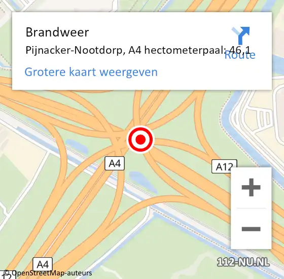 Locatie op kaart van de 112 melding: Brandweer Pijnacker-Nootdorp, A4 hectometerpaal: 46,1 op 1 juni 2023 14:37