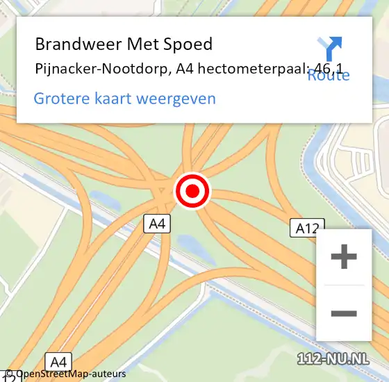 Locatie op kaart van de 112 melding: Brandweer Met Spoed Naar Pijnacker-Nootdorp, A4 hectometerpaal: 46,1 op 1 juni 2023 14:37