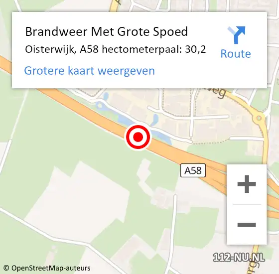 Locatie op kaart van de 112 melding: Brandweer Met Grote Spoed Naar Oisterwijk, A58 hectometerpaal: 30,2 op 1 juni 2023 14:48