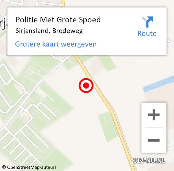 Locatie op kaart van de 112 melding: Politie Met Grote Spoed Naar Sirjansland, Bredeweg op 1 juni 2023 14:51