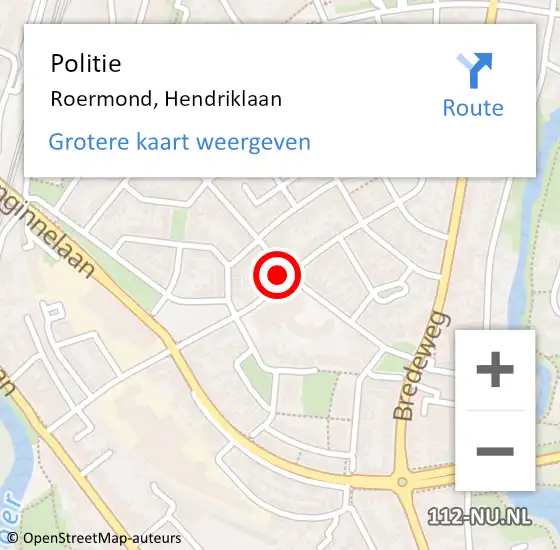 Locatie op kaart van de 112 melding: Politie Roermond, Hendriklaan op 1 juni 2023 15:04