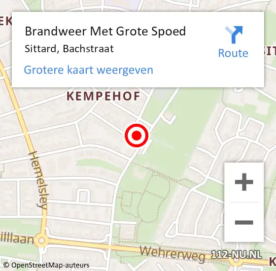 Locatie op kaart van de 112 melding: Brandweer Met Grote Spoed Naar Sittard, Bachstraat op 1 juni 2023 15:05