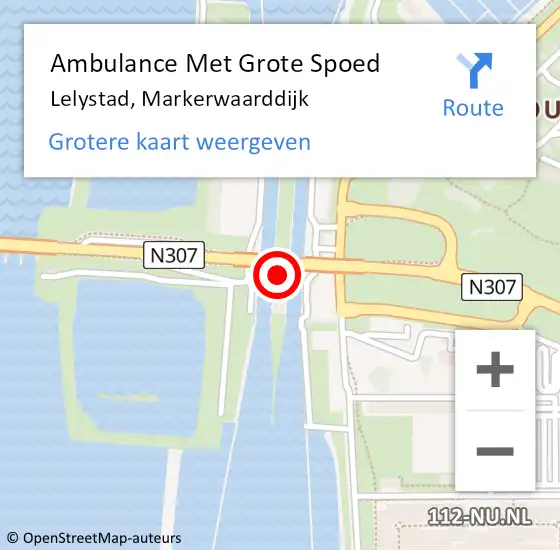 Locatie op kaart van de 112 melding: Ambulance Met Grote Spoed Naar Lelystad, Markerwaarddijk op 1 juni 2023 15:33