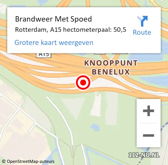 Locatie op kaart van de 112 melding: Brandweer Met Spoed Naar Rotterdam, A15 hectometerpaal: 50,5 op 1 juni 2023 15:35