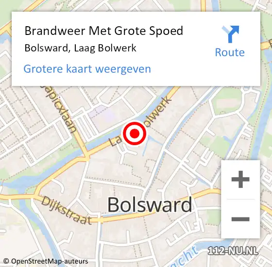 Locatie op kaart van de 112 melding: Brandweer Met Grote Spoed Naar Bolsward, Laag Bolwerk op 1 juni 2023 16:11