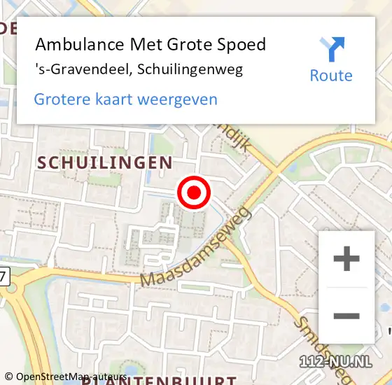 Locatie op kaart van de 112 melding: Ambulance Met Grote Spoed Naar 's-Gravendeel, Schuilingenweg op 27 augustus 2014 13:38